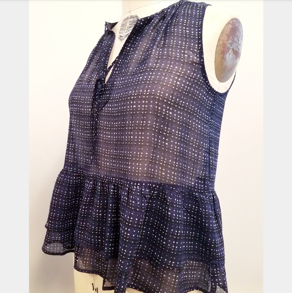 LOFT navy patterned chiffon peplum blouse